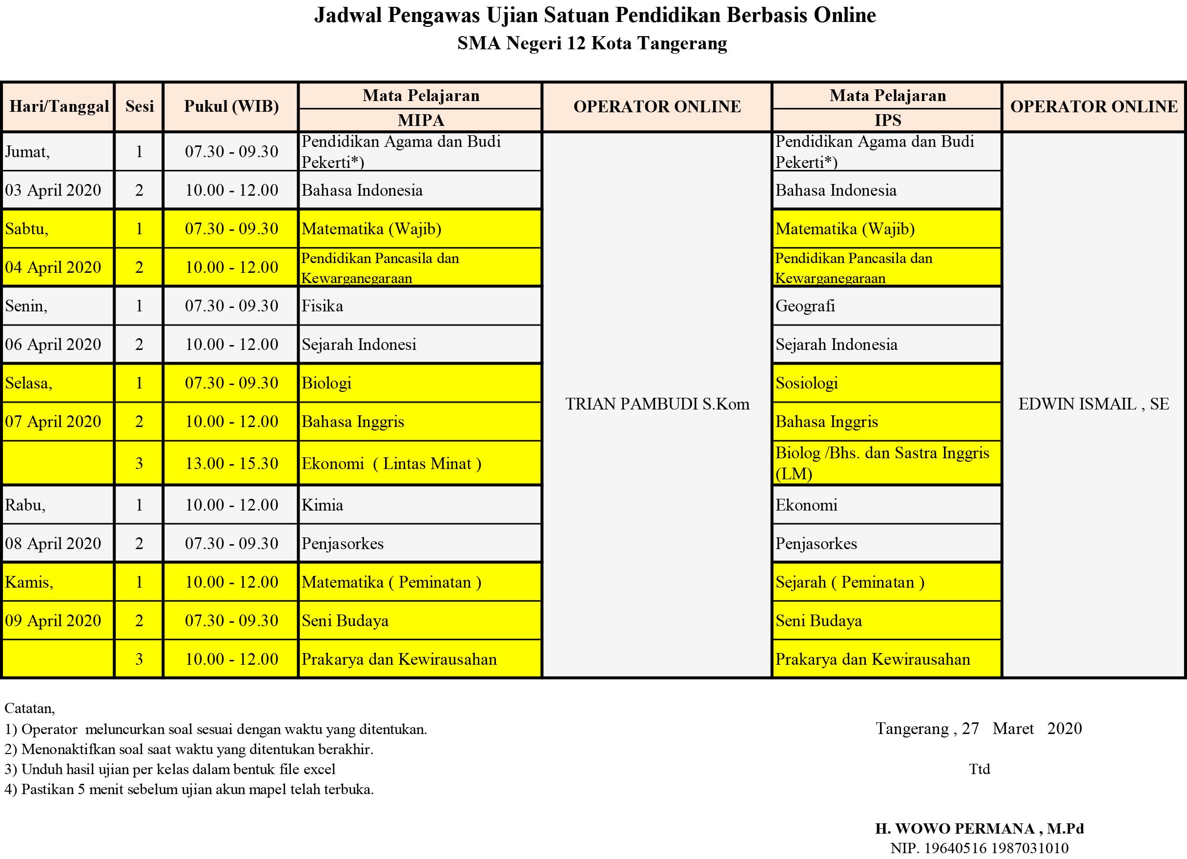 Jadwal Ujian Satuan Pendidikan (USP) | SMAN 12 Kota Tangerang